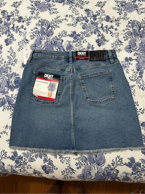 DKNY Blue Denim Mini Skirt with Frayed Hem